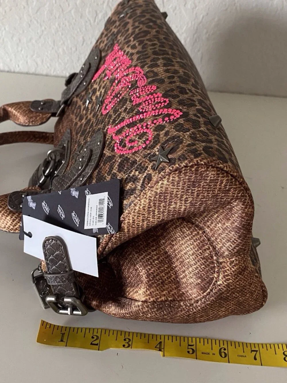 Von Dutch Leopard Print Bree Satchel Bag Animal Print Chic Orange W/Lock Charm